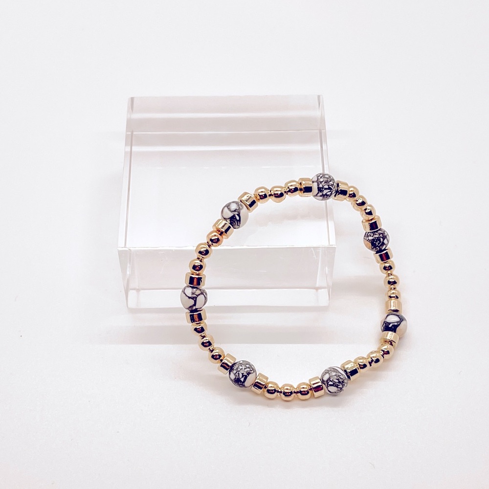 Handmade Gray Marble and Gold Beaded Bracelet
